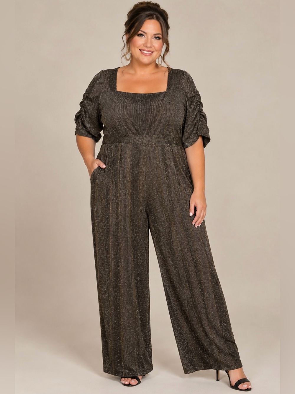 Metallic Black Glitter Jumpsuit with Keyhole Back